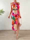 Slit Printed Single Shoulder Dress