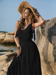 V-Neck Tie Shoulder Crochet Maxi Dress