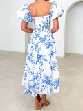 Twisted Printed Puff Sleeve Dress