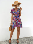 Printed Surplice Tie Waist Mini Dress