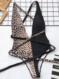 Tied Leopard Plunge One-Piece Swimwear