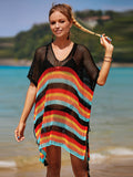 Cutout Striped Cover-Up with Tassel