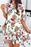 Printed Tiered Round Neck Mini Dress