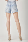 RISEN Star Print Frayed Denim Shorts