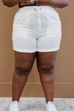 Zenana Linen Love Cuffed Shorts in Cream