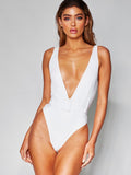 Plunge Wide Strap Sleeveless One-Piece Swimwear