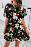 Printed Tiered Round Neck Mini Dress