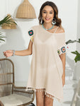 Tassel Boat Neck Flutter Sleeve Cover Up