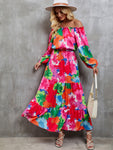 Printed Off-Shoulder Balloon Sleeve Tiered Dress