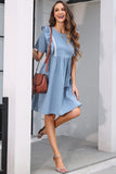 Ruffled Round Neck Short Sleeve Denim Dress