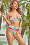 Printed Tie Back V-Neck Bikini Set