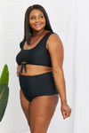 Marina West Swim Sanibel Crop Swim Top and Ruched Bottoms Set in Black