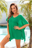 Slit V-Neck Short Sleeve Cover Up