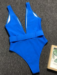 Plunge Wide Strap Sleeveless One-Piece Swimwear