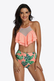 Tropical Print Ruffled Two-Piece Swimsuit