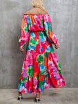 Printed Off-Shoulder Balloon Sleeve Tiered Dress