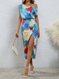 Slit Printed Single Shoulder Dress