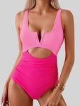 Tied Cutout Contrast One-Piece Swimwear