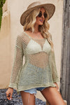 Openwork Round Neck Long Sleeve Cover Up