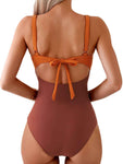 Tied Cutout Contrast One-Piece Swimwear