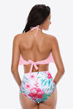 Two-Tone Ruffled Halter Neck Two-Piece Swimsuit