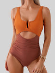 Tied Cutout Contrast One-Piece Swimwear