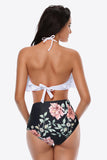 Two-Tone Ruffled Halter Neck Two-Piece Swimsuit