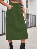 Slit Buttoned Denim Skirt with Pockets