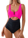 Tied Cutout Contrast One-Piece Swimwear