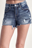 RISEN Mid Rise Raw Hem Denim Shorts