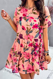 Printed Tiered Round Neck Mini Dress