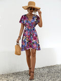 Printed Surplice Tie Waist Mini Dress