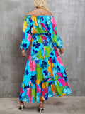 Printed Off-Shoulder Balloon Sleeve Tiered Dress