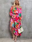 Printed Off-Shoulder Balloon Sleeve Tiered Dress