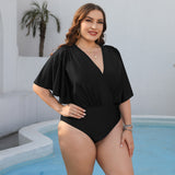 Plus Size Ruched Surplice Neck One-Piece Swimsuit