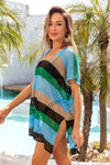 Openwork Striped V-Neck Short Sleeve Cover Up