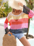 Color Block Openwork Boat Neck Cover Up