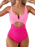 Tied Cutout Contrast One-Piece Swimwear