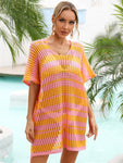 Tassel Openwork Striped V-Neck Cover Up