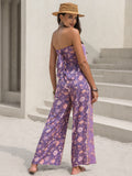 Tied Printed Tube Wide Leg Jumpsuit